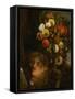 Head of a Woman and Flowers, 1871 (Oil on Canvas)-Gustave Courbet-Framed Stretched Canvas