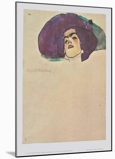 Head of a Woman with a Wide-Trimmed Hat - 1910-Egon Schiele-Mounted Art Print