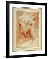 Head of a Young Woman Looking Down over Her Right Shoulder-Agostino Carracci-Framed Giclee Print