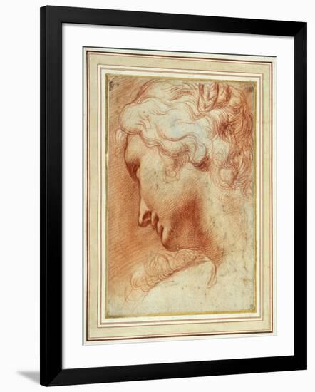 Head of a Young Woman Looking Down over Her Right Shoulder-Agostino Carracci-Framed Giclee Print