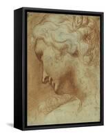 Head of a Young Woman Looking Down over Her Right Shoulder-Agostino Carracci-Framed Stretched Canvas
