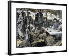 Head of an African Tribe Interviewing with the French-null-Framed Giclee Print