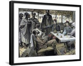 Head of an African Tribe Interviewing with the French-null-Framed Giclee Print