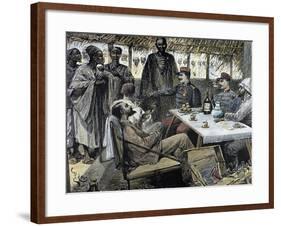 Head of an African Tribe Interviewing with the French-null-Framed Giclee Print