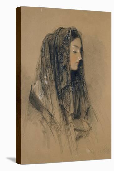 Head of an Italian Girl in a Mantilla-John Frederick Lewis-Stretched Canvas