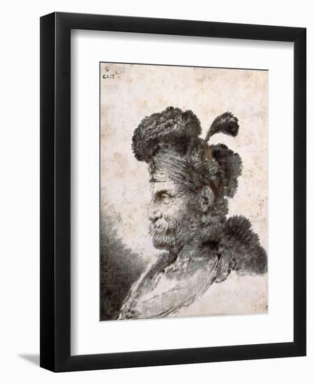 Head of an Oriental in Profile to the Left, 1635 40 monotype printed in black ink-Giovanni Benedetto Castiglione-Framed Giclee Print