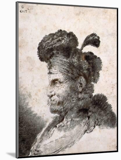Head of an Oriental in Profile to the Left, 1635 40 monotype printed in black ink-Giovanni Benedetto Castiglione-Mounted Giclee Print
