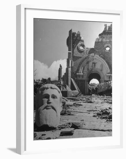 Head of Christ in Front of Destroyed Cathedral 2 Miles from Where the US Dropped an Atomic Bomb-Bernard Hoffman-Framed Photographic Print