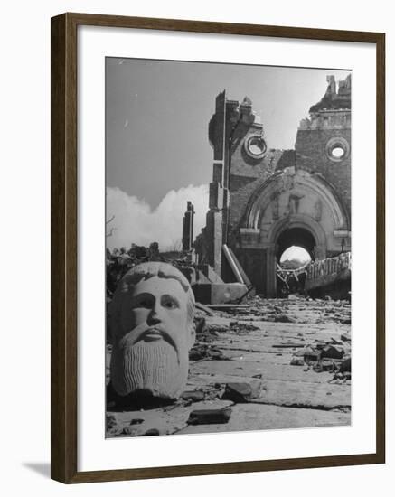 Head of Christ in Front of Destroyed Cathedral 2 Miles from Where the US Dropped an Atomic Bomb-Bernard Hoffman-Framed Photographic Print