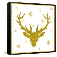 Head of Deer with Big Horns. Trendy Gold Glitter Texture.-Farferros-Framed Stretched Canvas