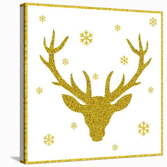 Head of Deer with Big Horns. Trendy Gold Glitter Texture.-Farferros-Stretched Canvas