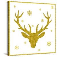 Head of Deer with Big Horns. Trendy Gold Glitter Texture.-Farferros-Stretched Canvas