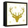 Head of Deer with Big Horns. Trendy Gold Glitter Texture.-Farferros-Framed Stretched Canvas