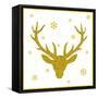 Head of Deer with Big Horns. Trendy Gold Glitter Texture.-Farferros-Framed Stretched Canvas