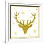 Head of Deer with Big Horns. Trendy Gold Glitter Texture.-Farferros-Framed Art Print