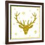 Head of Deer with Big Horns. Trendy Gold Glitter Texture.-Farferros-Framed Art Print