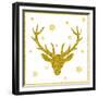 Head of Deer with Big Horns. Trendy Gold Glitter Texture.-Farferros-Framed Premium Giclee Print