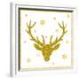 Head of Deer with Big Horns. Trendy Gold Glitter Texture.-Farferros-Framed Premium Giclee Print