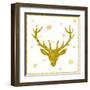 Head of Deer with Big Horns. Trendy Gold Glitter Texture.-Farferros-Framed Art Print