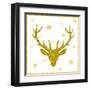 Head of Deer with Big Horns. Trendy Gold Glitter Texture.-Farferros-Framed Art Print