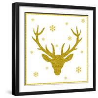 Head of Deer with Big Horns. Trendy Gold Glitter Texture.-Farferros-Framed Art Print