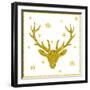 Head of Deer with Big Horns. Trendy Gold Glitter Texture.-Farferros-Framed Art Print