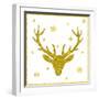 Head of Deer with Big Horns. Trendy Gold Glitter Texture.-Farferros-Framed Art Print