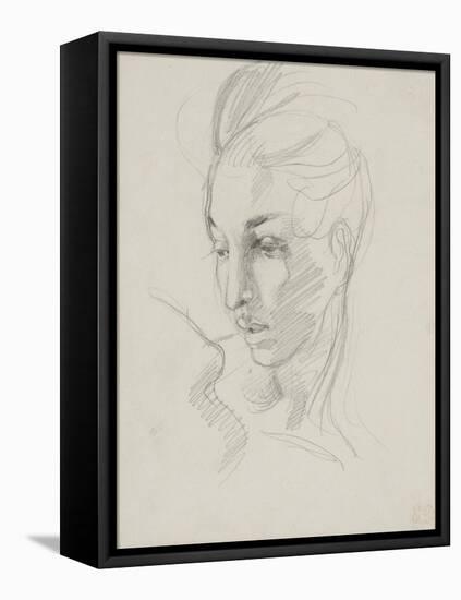 Head of Liberty (Graphite Pencil on Paper)-Eugene Delacroix-Framed Stretched Canvas