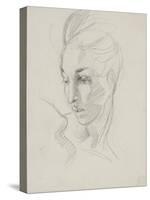 Head of Liberty (Graphite Pencil on Paper)-Eugene Delacroix-Stretched Canvas