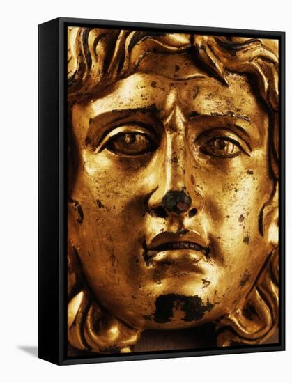 Head of Medusa, Gilded Bronze, 2nd - 3rd century, from Temple of Asclepius, Ulpia Traiana, Romania-null-Framed Stretched Canvas