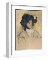 Head of Simone in a Green Bonnet with Wavy Brim-Mary Cassatt-Framed Giclee Print