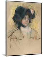 Head of Simone in a Green Bonnet with Wavy Brim-Mary Cassatt-Mounted Giclee Print
