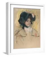 Head of Simone in a Green Bonnet with Wavy Brim-Mary Cassatt-Framed Giclee Print