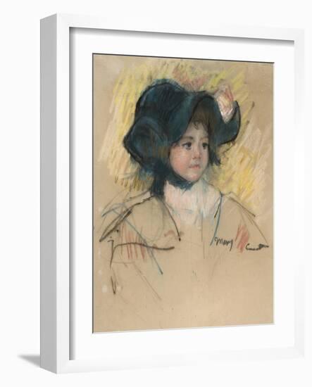 Head of Simone in a Green Bonnet with Wavy Brim-Mary Cassatt-Framed Giclee Print