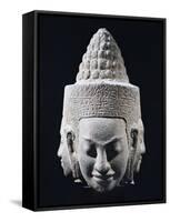 Head of Three-Headed Deity in Stoneware-null-Framed Stretched Canvas