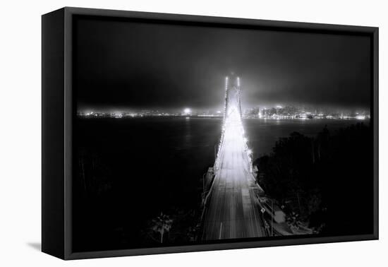 Head On City Bay Bridge Black & White Urban Night Cityscape San Francisco-Vincent James-Framed Stretched Canvas