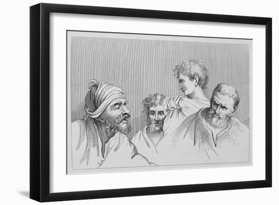 Head Studies from Cartoons at Hampton Court (Engraving)-William Hogarth-Framed Giclee Print