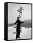 Head Waiter Rene Breguet Balancing Chair on Chin at Ice Rink of Grand Hotel-Alfred Eisenstaedt-Framed Stretched Canvas