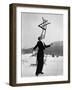 Head Waiter Rene Breguet Balancing Chair on Chin at Ice Rink of Grand Hotel-Alfred Eisenstaedt-Framed Photographic Print