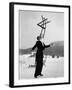 Head Waiter Rene Breguet Balancing Chair on Chin at Ice Rink of Grand Hotel-Alfred Eisenstaedt-Framed Photographic Print