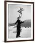 Head Waiter Rene Breguet Balancing Chair on Chin at Ice Rink of Grand Hotel-Alfred Eisenstaedt-Framed Photographic Print