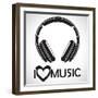 Headphones Logo Icon “I Love Music” I for the Creative Use in Graphic Design-Bastian Gnüchwitz-Framed Art Print