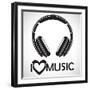 Headphones Logo Icon “I Love Music” I for the Creative Use in Graphic Design-Bastian Gnüchwitz-Framed Art Print