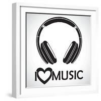 Headphones Logo Icon “I Love Music” I for the Creative Use in Graphic Design-Bastian Gnüchwitz-Framed Art Print