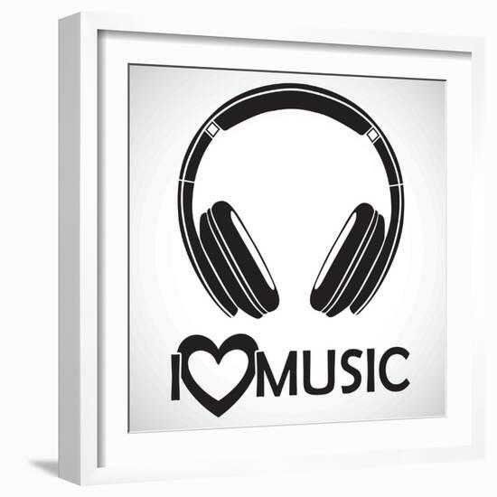 Headphones Logo Icon “I Love Music” I for the Creative Use in Graphic Design-Bastian Gnüchwitz-Framed Art Print