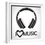 Headphones Logo Icon “I Love Music” I for the Creative Use in Graphic Design-Bastian Gnüchwitz-Framed Art Print