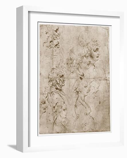 Heads of Girls, Young and Old Men, 1478-1480-Leonardo da Vinci-Framed Giclee Print