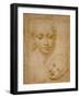 Heads of the Virgin and Child, 1508-1510, Silverpoint on Orange-Pink Paper-Raphael-Framed Giclee Print