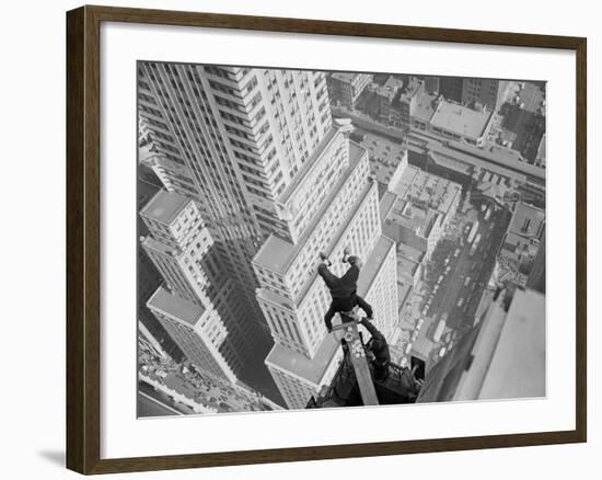 Headstand over Manhattan-null-Framed Photographic Print