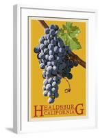 Healdsburg, California - Grapes - Letterpress-Lantern Press-Framed Art Print